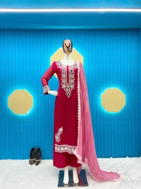 Real Mirror Work Georgette Suit - Rose, Xl