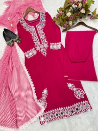 Real Mirror Work Georgette Suit - Rose, Xl
