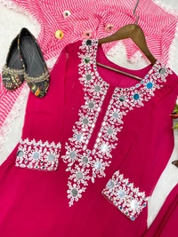 Real Mirror Work Georgette Suit - Rose, Xl