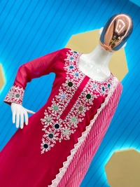Real Mirror Work Georgette Suit - Rose, Xl