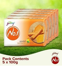 Godrej No.1 Bathing Soap, Sandal & Turmeric, 100g (Pack of 5)( Buy 4 get 1 free )