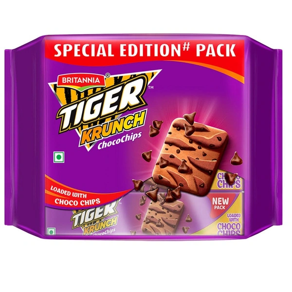 Britannia Tiger Krunch Chocochips Biscuits: - 4X100g