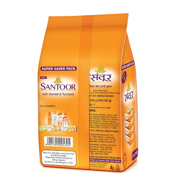 Santoor Sandal & Turmeric Soap 4 N - 100gm each