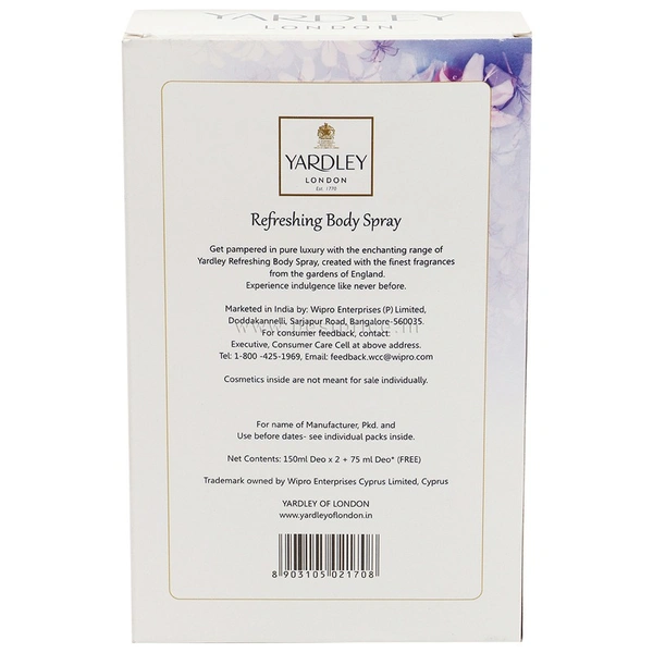 Yardley Body Spray Women - 150ml each
