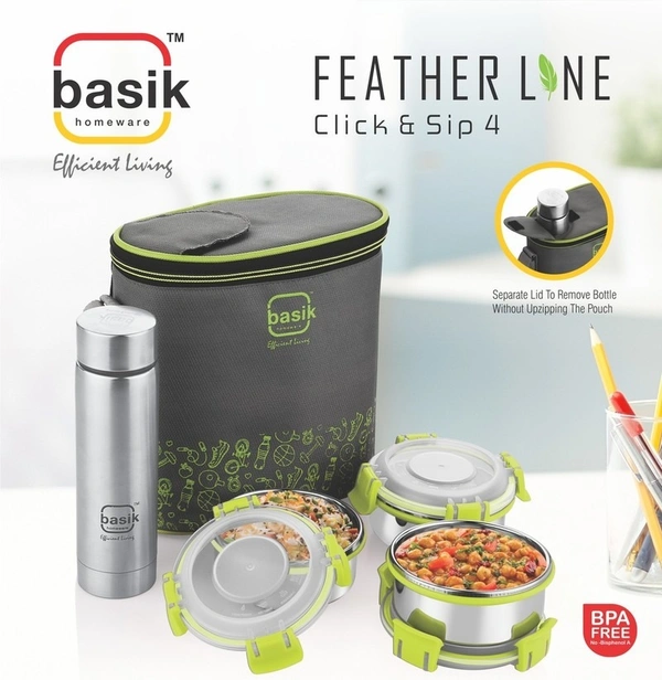 Basik Featheline Lunch Box Wid Stainless Steel Bottle - 1N