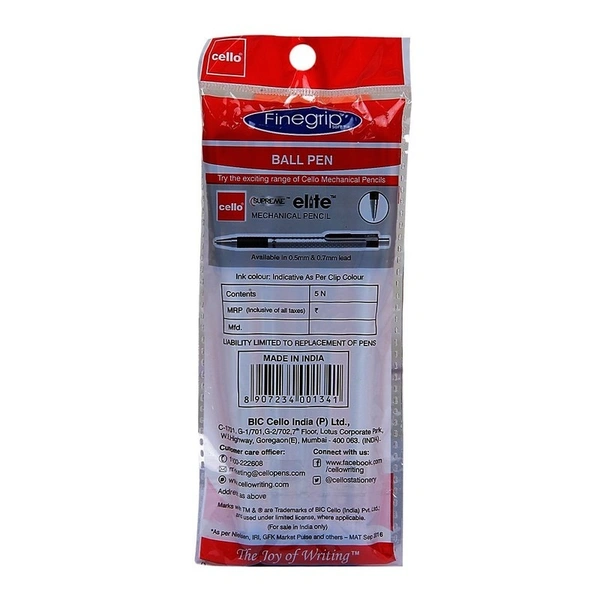 Cello Fine Grip Blue Ball Pens - 5N