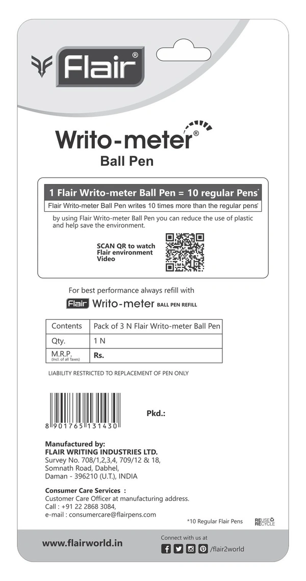 Flair Writometer Gel Pen Blue, - 3N