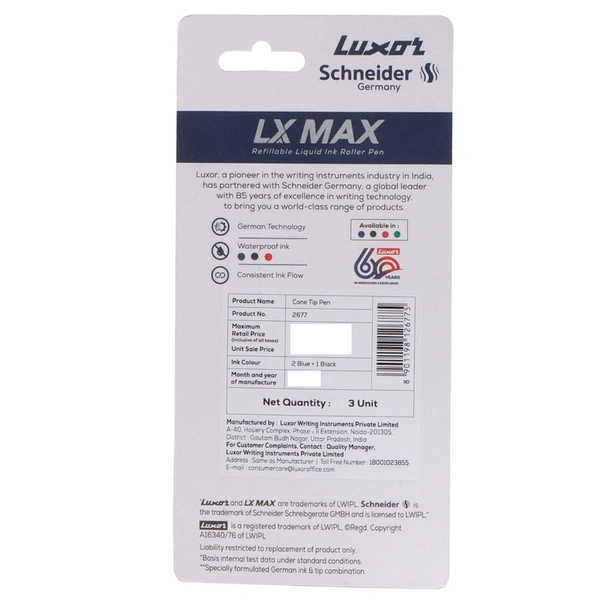 Luxor Lx Max Roller Ball Pen Blue & Black Cone Tip - 3N