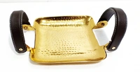 Sold By ZAIN R CREATION Hammered Square Tray with Leather Handles - L.9.5'' W.7'', Aluminium