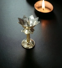 Sold By ZAIN R CREATION Decorative Lotus Diya - H.4.5'' Dia.3'' B.2.5'', Brass