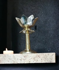 Sold By ZAIN R CREATION Decorative Lotus Diya - H.4.5'' Dia.3'' B.2.5'', Brass
