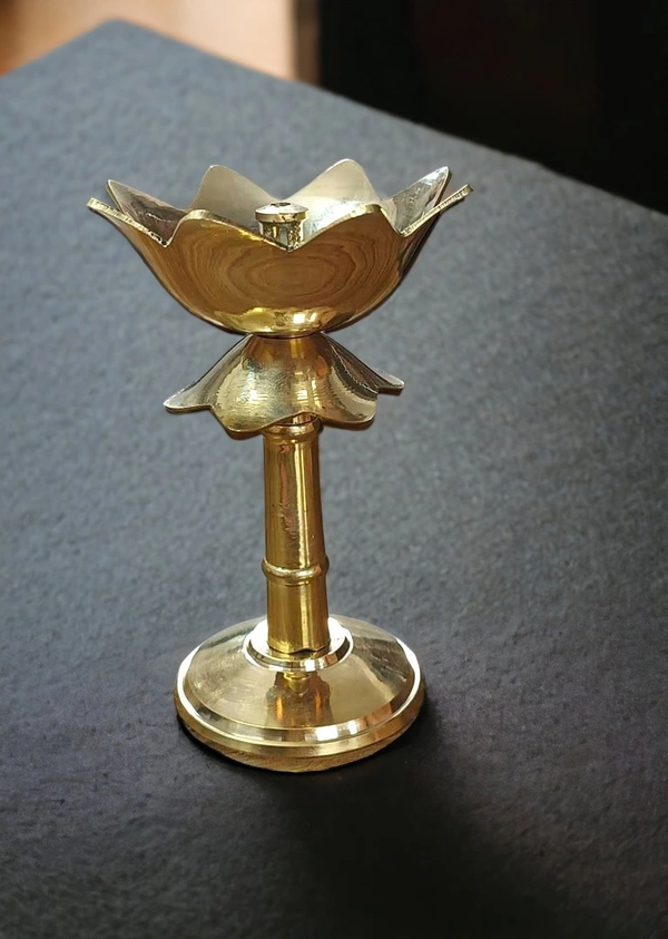 Sold By ZAIN R CREATION Decorative Lotus Diya - H.4.5'' Dia.3'' B.2.5'', Brass