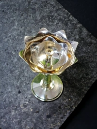 Sold By ZAIN R CREATION Decorative Lotus Stand Diya - H.4.5'' Dia.3'' B.2.5'', Brass