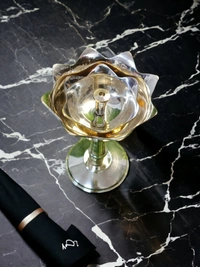 Sold By ZAIN R CREATION Decorative Lotus Stand Diya - H.4.5'' Dia.3'' B.2.5'', Brass