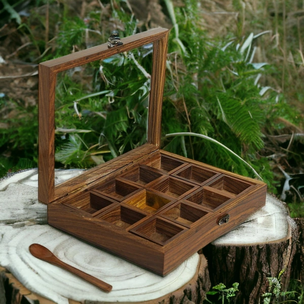 Sold By ZAIN R CREATION Spice Box with Spoon - L.10'' W.8'' H.2.5''
