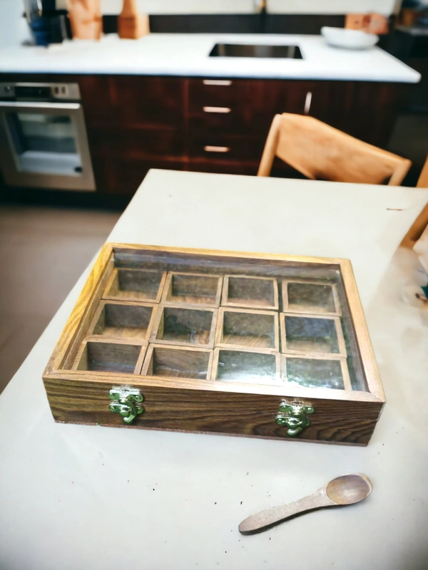 Sold By ZAIN R CREATION Spice Box with Spoon - L.10'' W.8'' H.2.5''