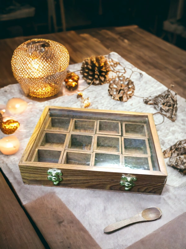 Sold By ZAIN R CREATION Spice Box with Spoon - L.10'' W.8'' H.2.5''