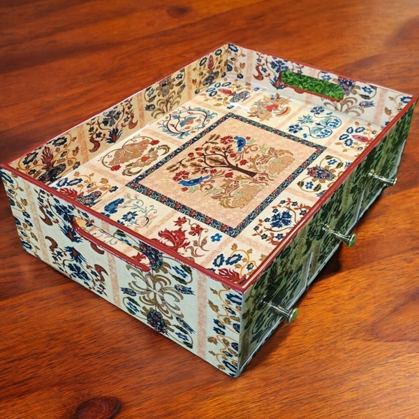 Sold By ZAIN R CREATION Tray with Drawer - L.14'' W.10'' H.4''
