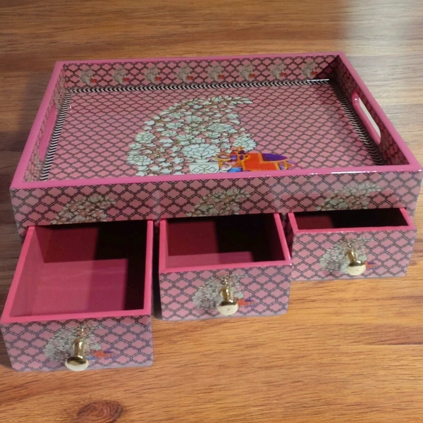 Sold By ZAIN R CREATION Tray with Drawer - L.14'' W.10'' H.4''