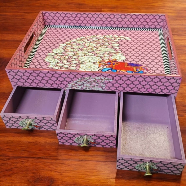 Sold By ZAIN R CREATION Tray with Drawer - L.14'' W.10'' H.4''