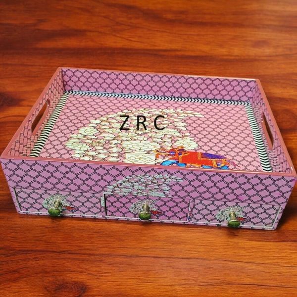 Sold By ZAIN R CREATION Tray with Drawer - L.14'' W.10'' H.4''