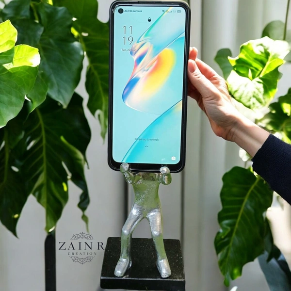 Sold By ZAIN R CREATION Smart Phone Mobile Holder Silver - H.7'' L.3.5'' W.2.5'', Sliver, Aluminium & Granite Base