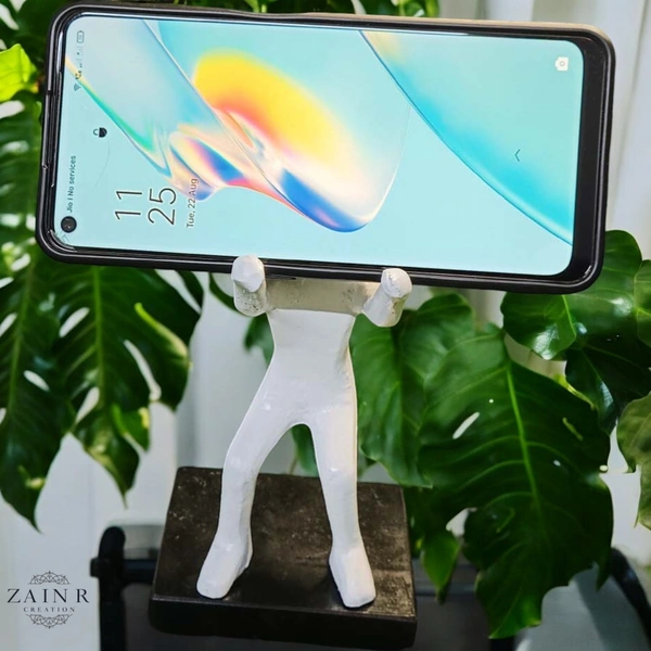Sold By ZAIN R CREATION Smart Phone Mobile Holder White - H.7'' L.3.5'' W.2.5'', White, Aluminium & Granite Base