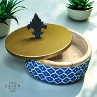 Sold By ZAIN R CREATION Roti Box - Dia.8'' H.2.5'', Enamel Coated, Wooden