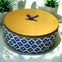 Sold By ZAIN R CREATION Roti Box - Dia.8'' H.2.5'', Enamel Coated, Wooden