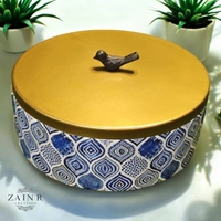 Sold By ZAIN R CREATION Roti Box - Dia.8'' H.2.5'', Enamel Coated, Wooden