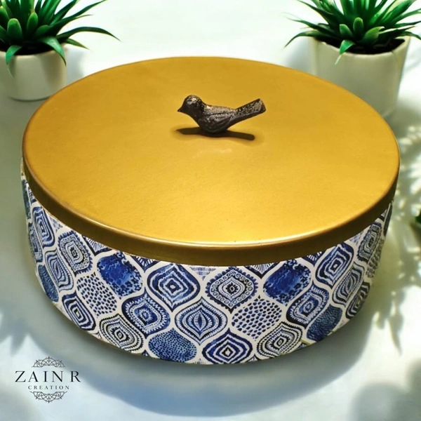 Sold By ZAIN R CREATION Roti Box - Dia.8'' H.2.5'', Enamel Coated, Wooden