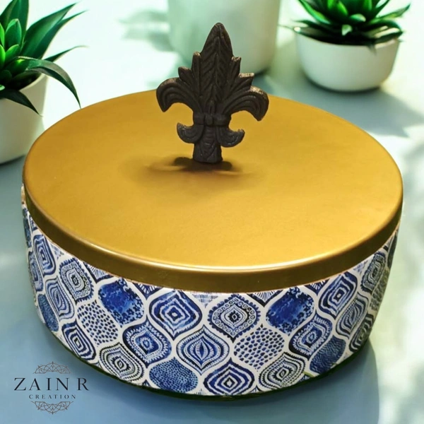 Sold By ZAIN R CREATION Roti Box - Dia.8'' H.2.5'', Enamel Coated, Wooden