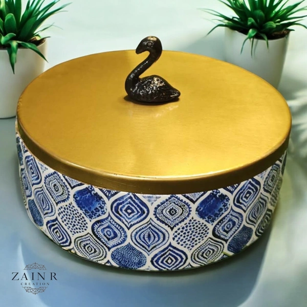 Sold By ZAIN R CREATION Roti Box - Dia.8'' H.2.5'', Enamel Coated, Wooden