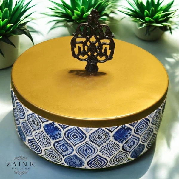 Sold By ZAIN R CREATION Roti Box - Dia.8'' H.2.5'', Enamel Coated, Wooden