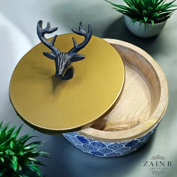 Sold By ZAIN R CREATION Roti Box - Dia.8'' H.2.5'', Enamel Coated, Wooden