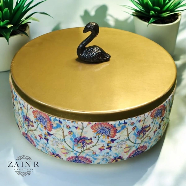 Sold By ZAIN R CREATION Roti Box - Dia.8'' H.2.5'', Enamel Coated, Wooden