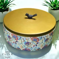 Sold By ZAIN R CREATION Roti Box - Dia.8'' H.2.5'', Enamel Coated, Wooden