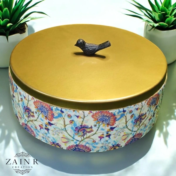 Sold By ZAIN R CREATION Roti Box - Dia.8'' H.2.5'', Enamel Coated, Wooden