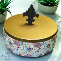 Sold By ZAIN R CREATION Roti Box - Dia.8'' H.2.5'', Enamel Coated, Wooden