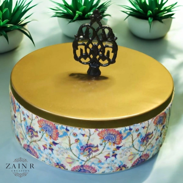 Sold By ZAIN R CREATION Roti Box - Dia.8'' H.2.5'', Enamel Coated, Wooden