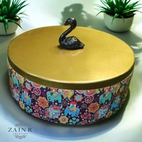 Sold By ZAIN R CREATION Roti Box - Dia.8'' H.2.5'', Enamel Coated, Wooden