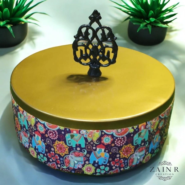 Sold By ZAIN R CREATION Roti Box - Dia.8'' H.2.5'', Enamel Coated, Wooden