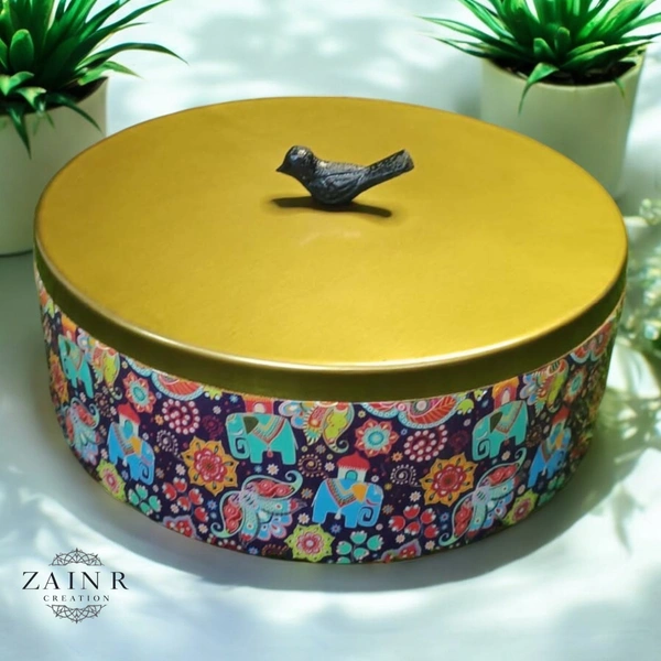 Sold By ZAIN R CREATION Roti Box - Dia.8'' H.2.5'', Enamel Coated, Wooden