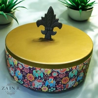 Sold By ZAIN R CREATION Roti Box - Dia.8'' H.2.5'', Enamel Coated, Wooden