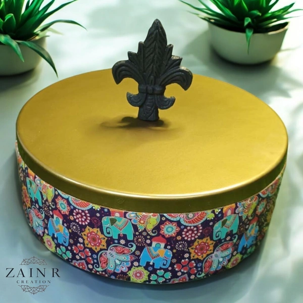 Sold By ZAIN R CREATION Roti Box - Dia.8'' H.2.5'', Enamel Coated, Wooden