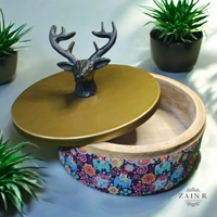 Sold By ZAIN R CREATION Roti Box - Dia.8'' H.2.5'', Enamel Coated, Wooden