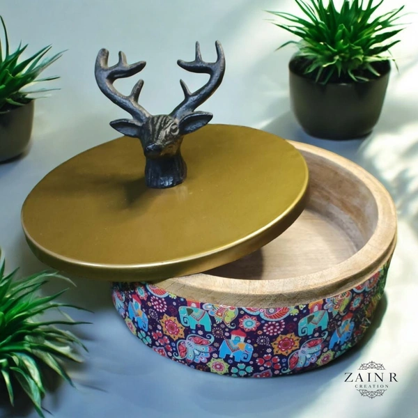 Sold By ZAIN R CREATION Roti Box - Dia.8'' H.2.5'', Enamel Coated, Wooden