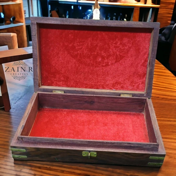 Sold By ZAIN R CREATION Jewellery Box Carving with Brass Inlay - L.10'' W.6'' H.2.5''