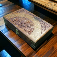 Sold By ZAIN R CREATION Jewellery Box Carving with Brass Inlay - L.10'' W.6'' H.2.5''