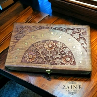 Sold By ZAIN R CREATION Jewellery Box Carving with Brass Inlay - L.10'' W.6'' H.2.5''
